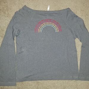 Gray Long Sleeve Top with Rainbow Text